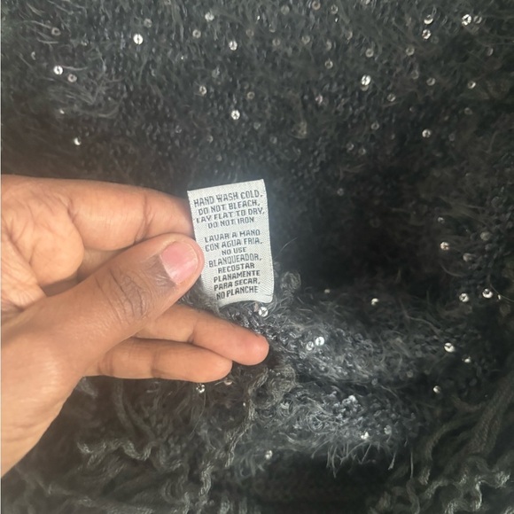 Vintage Cardigan Womens S/M Grey Whimsigoth Sequin Fringe Knit Shawl Boho Glam - Picture 3 of 9